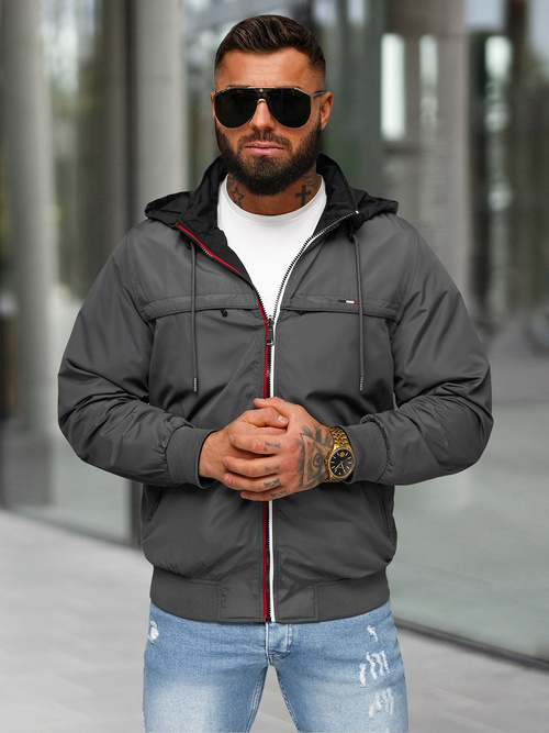 Férfi megfordítható kabát szürke OZONEE JS/16M9207/92