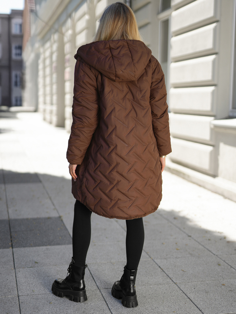 Női hosszú téli kabát csokoládé OZONEE JS/5M3352/158