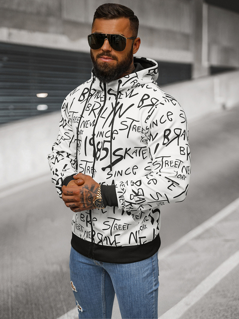 Férfi kapucnis pulóver fehér OZONEE JS/8B1175/1