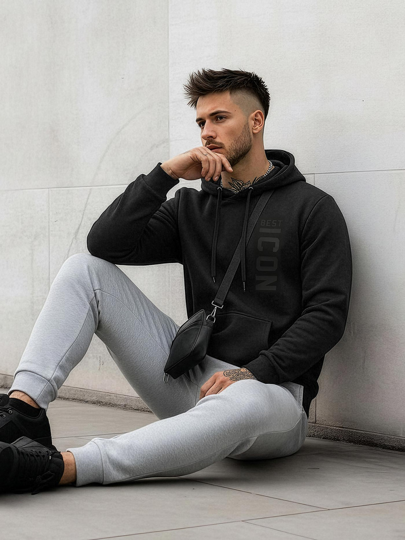 Férfi kapucnis felső fekete OZONEE JS/8B1973/3