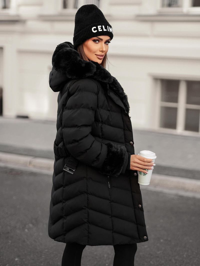 Női téli kabát fekete OZONEE JS/5M3156/392Z