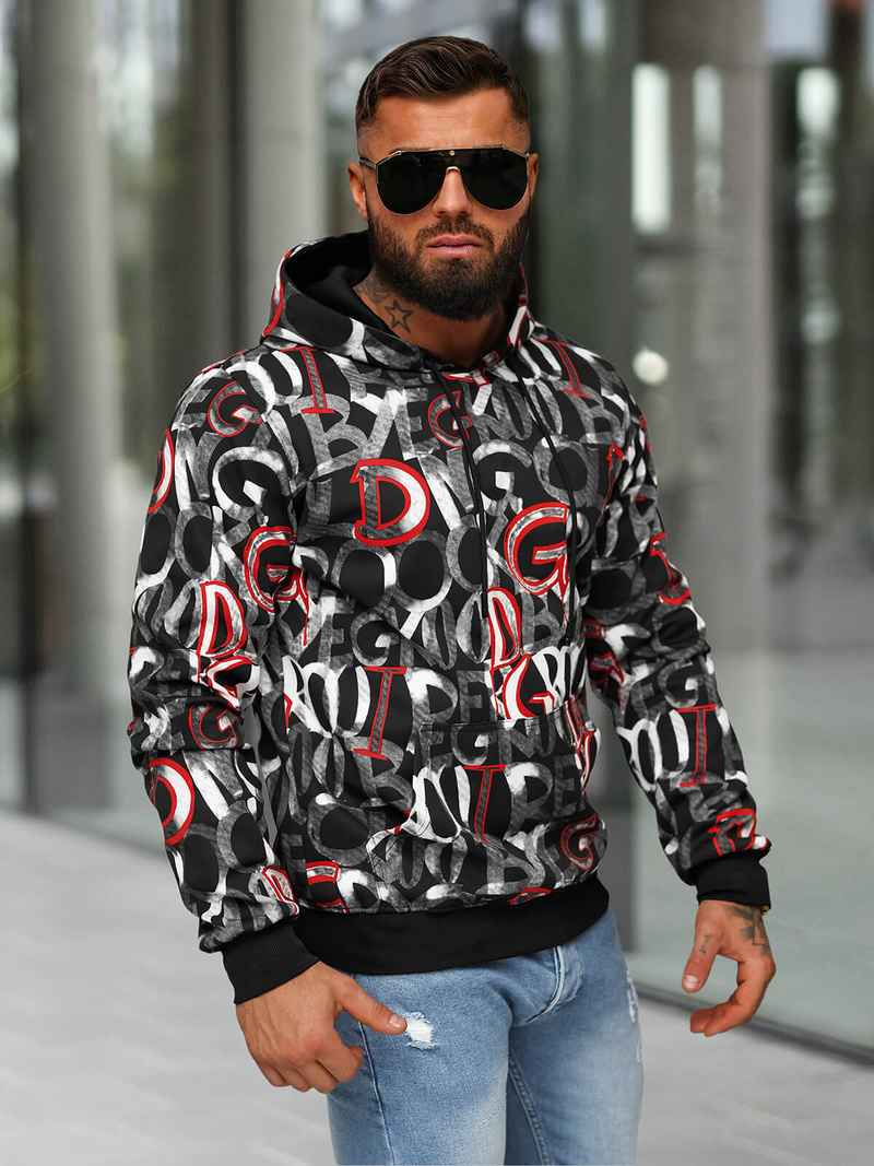 Férfi kapucnis pulóver fekete OZONEE JS/8B1237/3