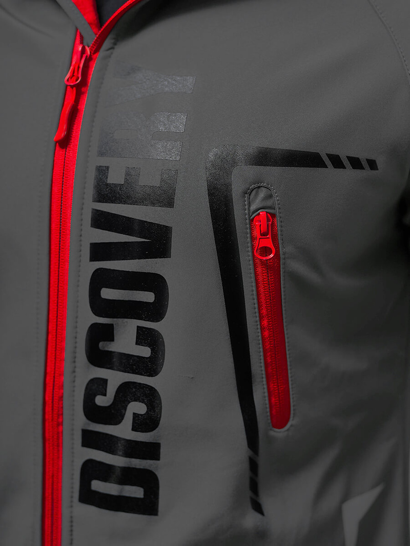 Férfi kapucnis softshell kabát szürke-piros OZONEE JS/HH025/2BZ