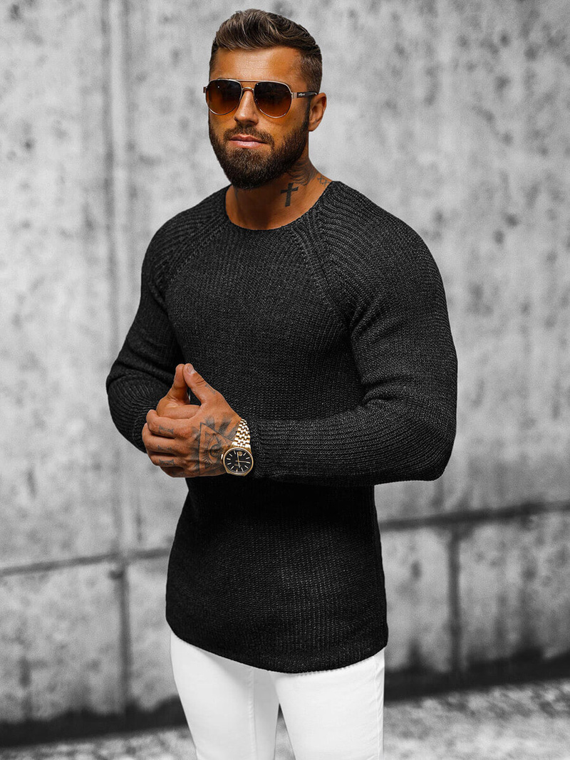 Férfi Pulóver Fekete OZONEE L/2492