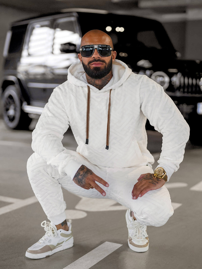 Férfi melegítő szett velúr fehér OZONEE O/3C390