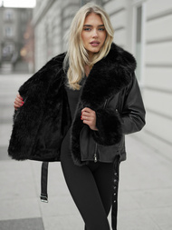 Női bőrdzseki fekete OZONEE JS/61M8507/392AZ