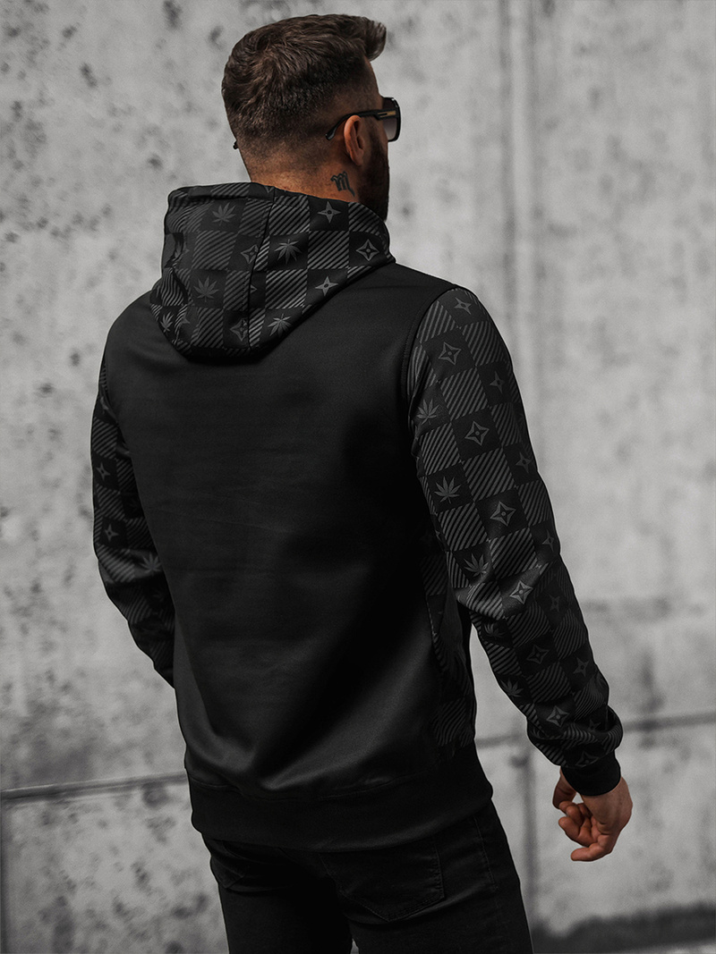 Férfi kapucnis pulóver fekete OZONEE O/B265