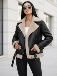 Női bőrdzseki fekete-bézs OZONEE JS/11Z8177Z