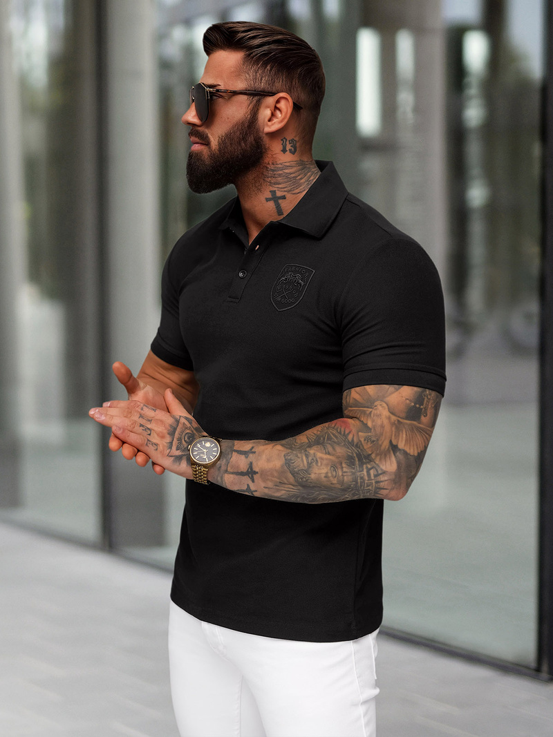 Férfi galléros póló fekete OZONEE NB/MT3142