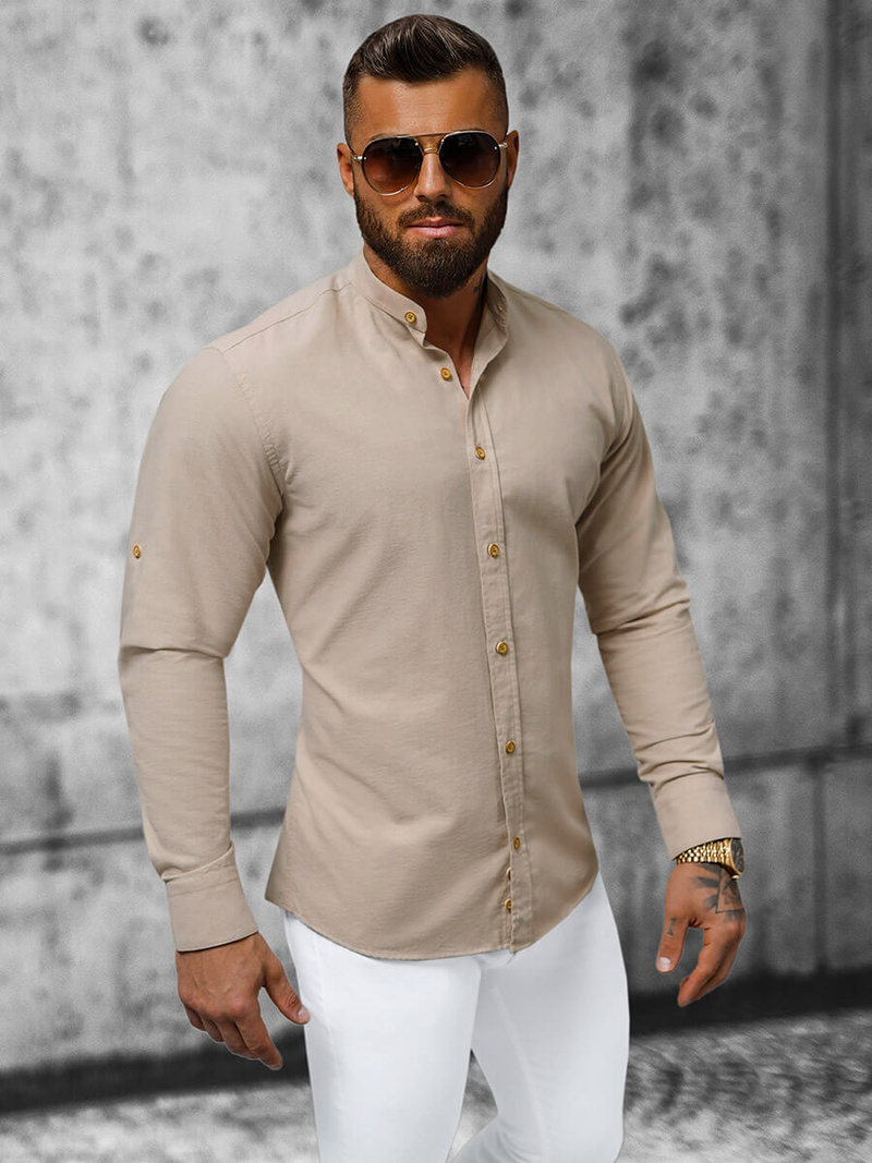 Férfi Ing Világos-Bézs OZONEE O/V38