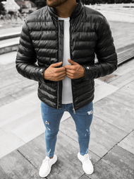 Férfi téli bőrkabát fekete OZONEE O/9025