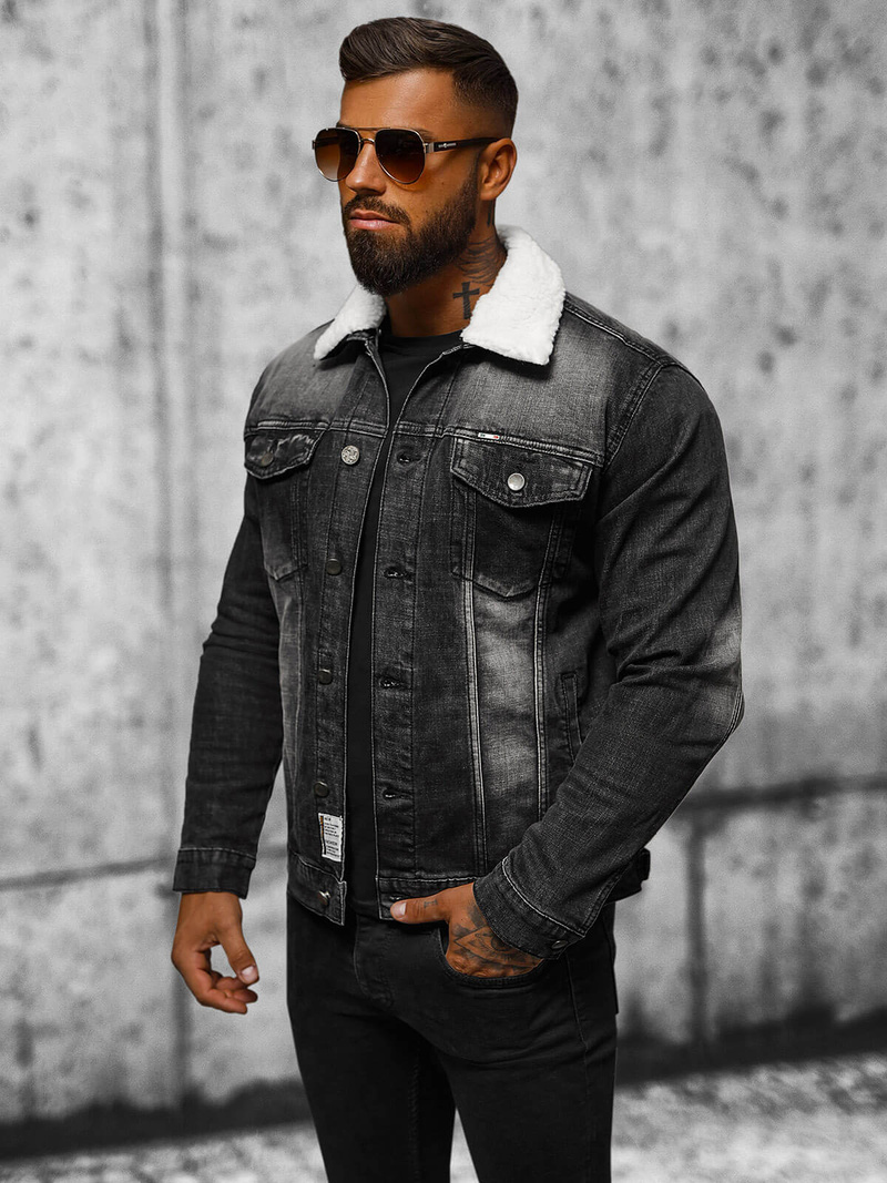 Férfi farmer dzseki SHERPA fekete OZONEE NB/MJ516NZ