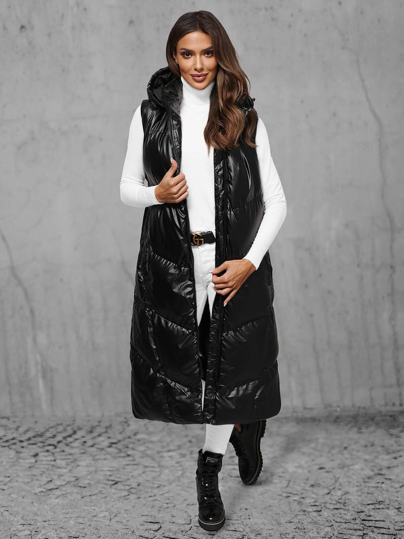 Női Hosszú Mellény Fekete OZONEE JS/5M3183/392