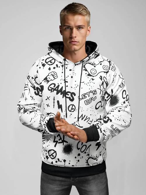 Férfi kapucnis pulóver fehér OZONEE JS/8B1227/1Z