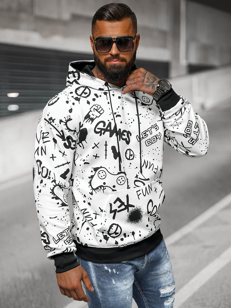 Férfi kapucnis pulóver fehér OZONEE JS/8B1227/1