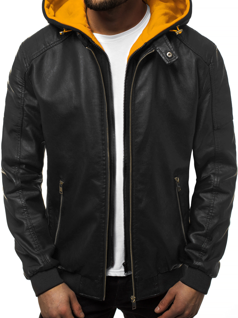 Férfi bőrdzseki fekete-sárga OZONEE N/6132