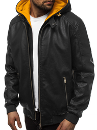Férfi bőrdzseki fekete-sárga OZONEE N/6132