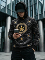 Férfi kapucnis pulóver fekete OZONEE O/B267Z