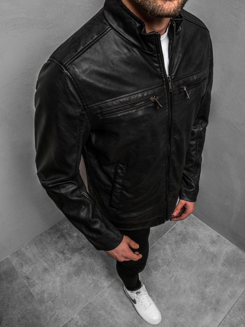 Férfi bőrdzseki fekete OZONEE JB/JP1131Z