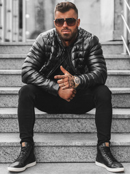 Férfi téli bőrkabát fekete OZONEE O/M796