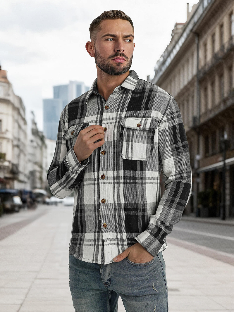 Férfi Ing fekete-fehér OZONEE NB/MC728N/3