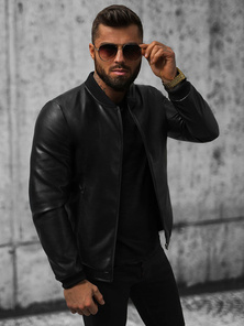 Férfi bőrdzseki fekete OZONEE JS/11Z8015