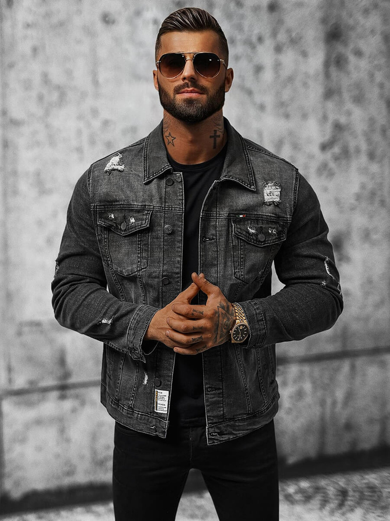 Férfi farmer dzseki fekete OZONEE NB/MJ515N