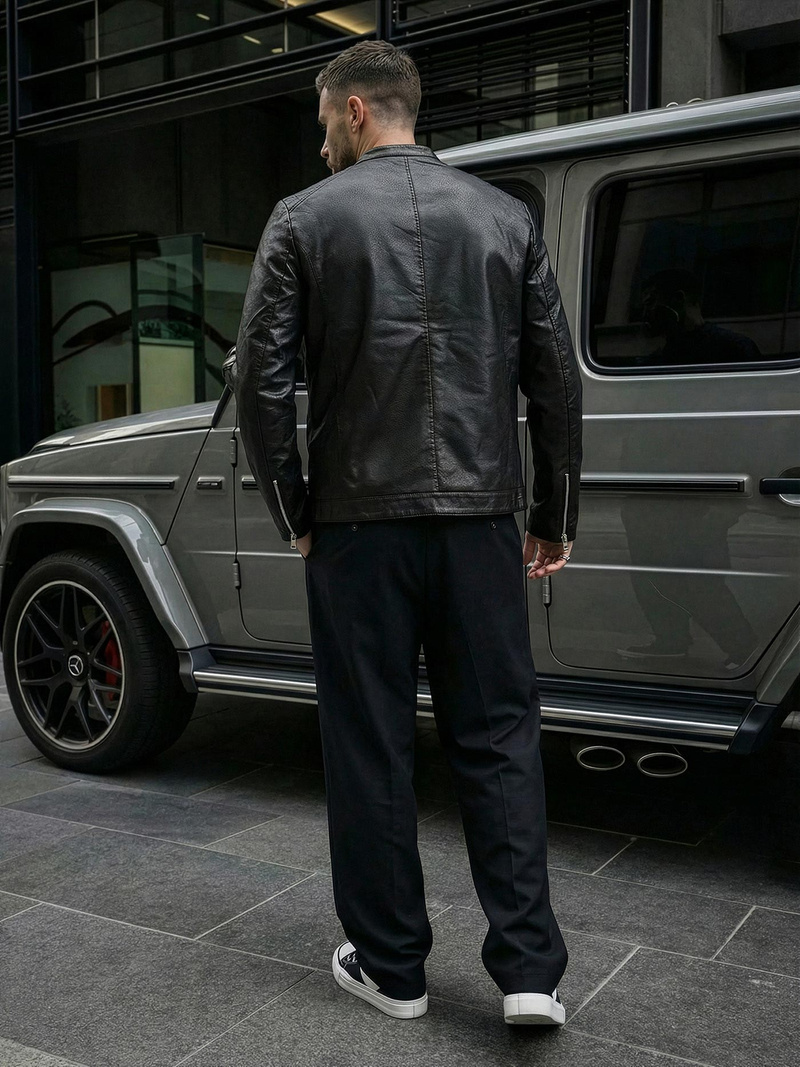 Férfi bőrdzseki fekete OZONEE JS/11Z8021