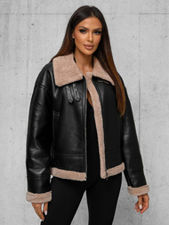 Női bőrdzseki fekete-bézs OZONEE JS/11Z8176Z