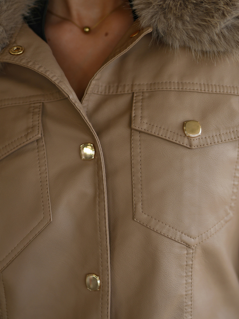 Női bőrdzseki bézs OZONEE JS/61M8513/84