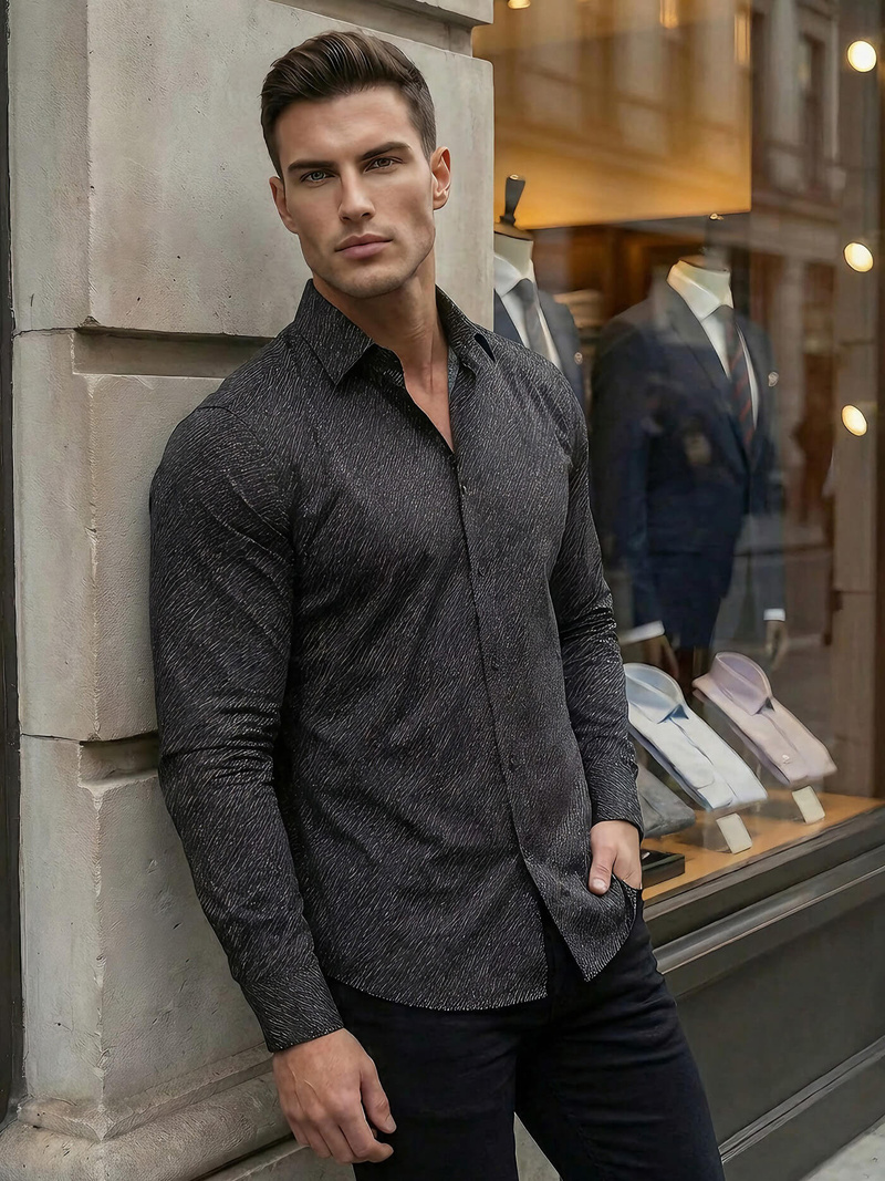 Férfi ing fekete OZONEE V/V184Z