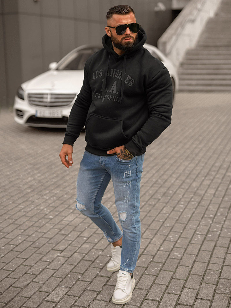 Férfi kapucnis felső fekete OZONEE JS/8B1356/3