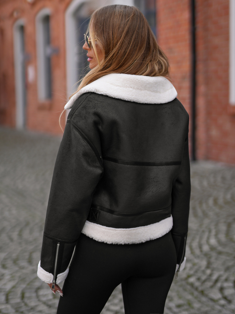 Női Bőrdzseki Fekete OZONEE JS/11Z8256