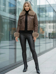 Női bőrdzseki csokoládé OZONEE JS/61M8513/158