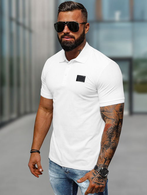 Férfi galléros póló fehér OZONEE NB/MT3018Z