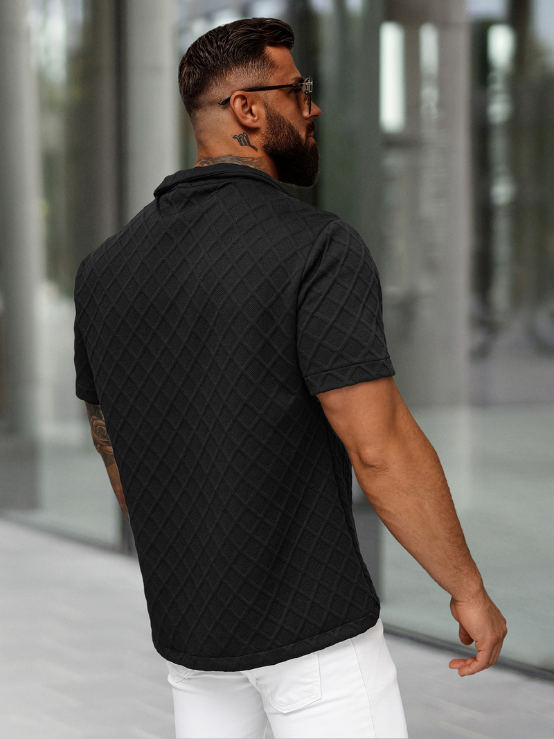 Férfi ing rövid ujjal fekete OZONEE O/B2257