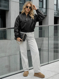 Női Bőrdzseki Fekete OZONEE JS/11Z8281Z