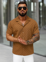 Férfi ing rövid ujjal barna OZONEE O/B2257