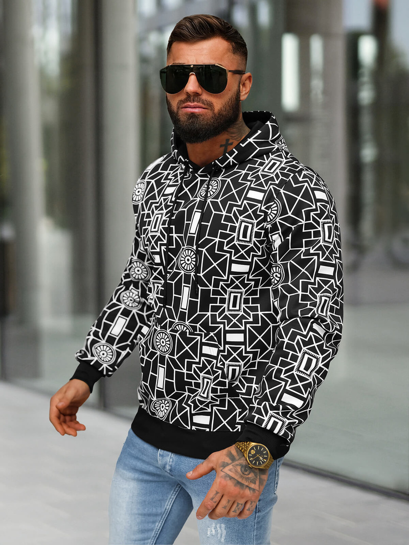 Férfi kapucnis pulóver fekete OZONEE JS/8B1236/3