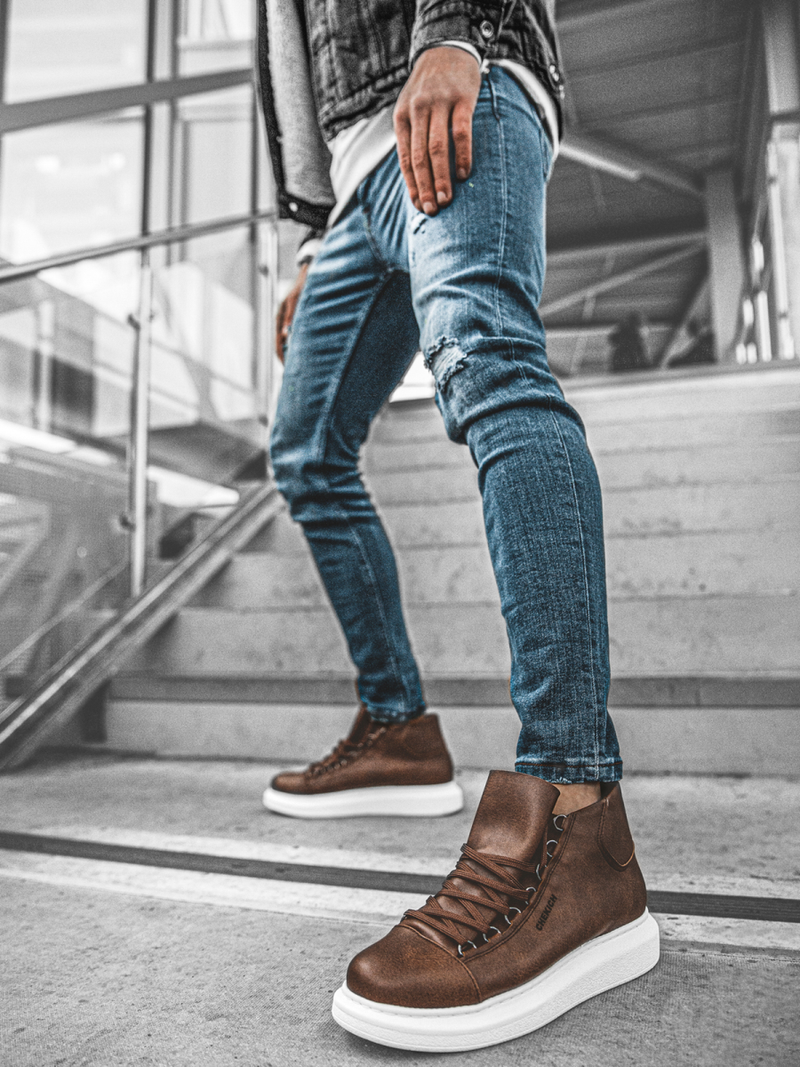 Férfi magasszárú sneakersek barna-fehér OZONEE CH/258