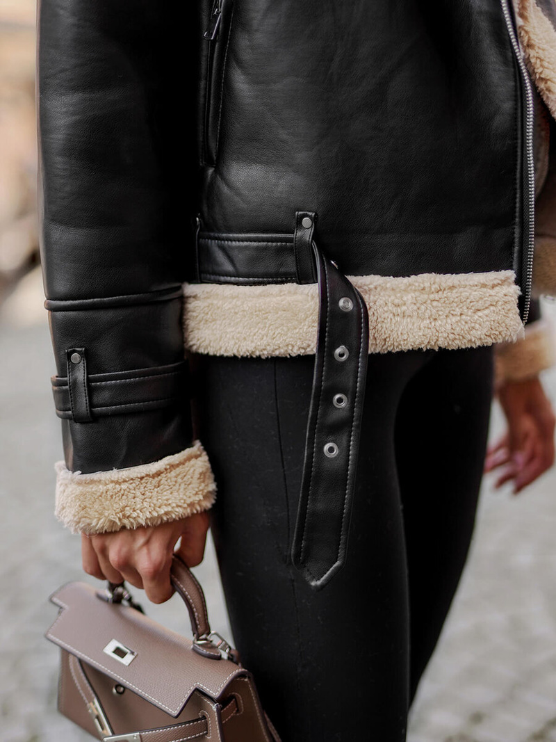 Női bőrdzseki fekete-bézs OZONEE JS/11Z8177