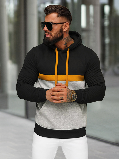 Férfi kapucnis felső fekete OZONEE JS/8B1319/3