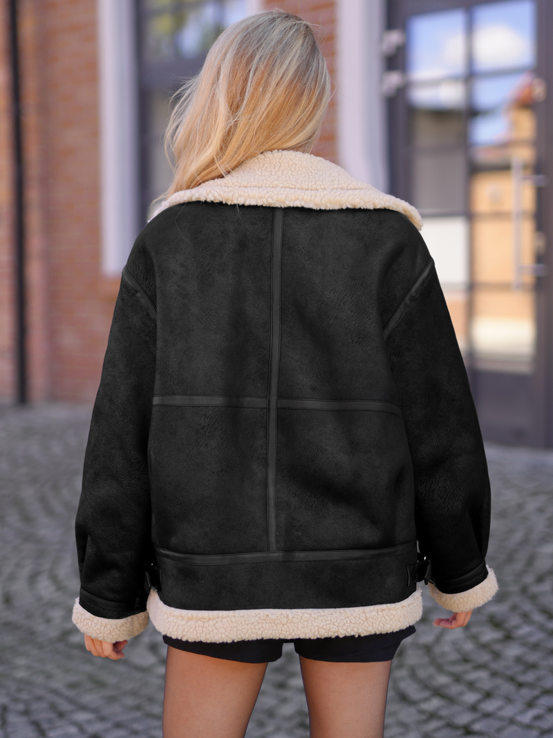 Női bőrdzseki fekete-bézs OZONEE JS/61M8502/392B