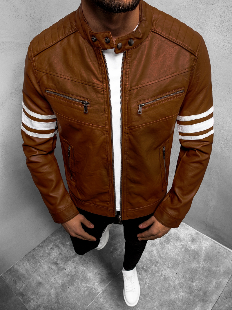 Férfi bőrdzseki camel OZONEE YD/BF59359Z