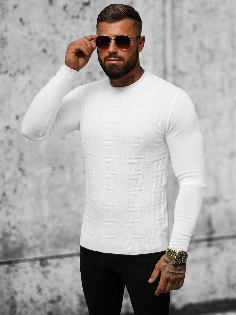 Férfi Pulóver Fehér OZONEE O/ZZ190126