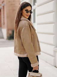 Női Bőrdzseki Bézs OZONEE JS/11Z8176