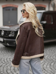 Női bőrdzseki csokoládé OZONEE JS/61M8501/158Z