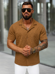 Férfi ing rövid ujjal barna OZONEE O/B2256