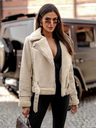 Női Bőrdzseki Bézs OZONEE JS/11Z8177