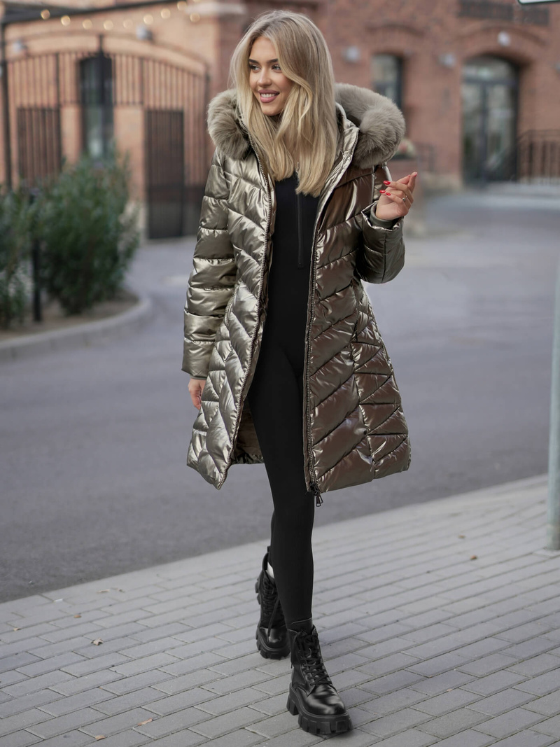 Női téli kabát arany OZONEE JS/16M9100/403Z